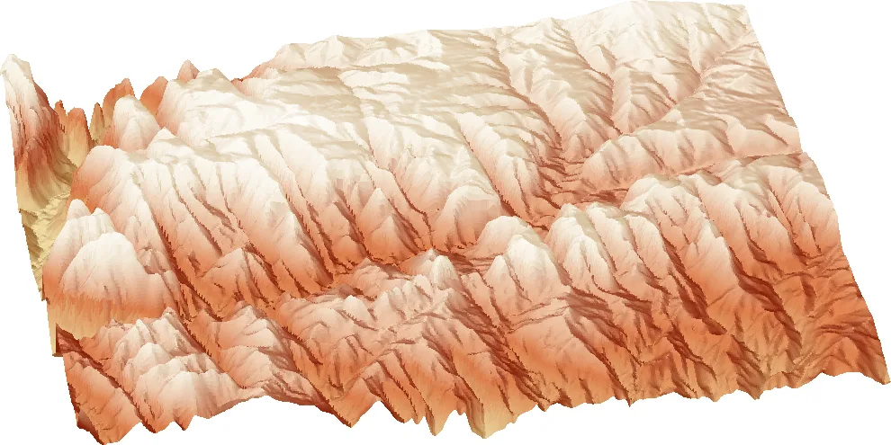 3D terrain render of the east side of Zion National Park, with slickrock domes and mesas around Checkerboard Mesa.