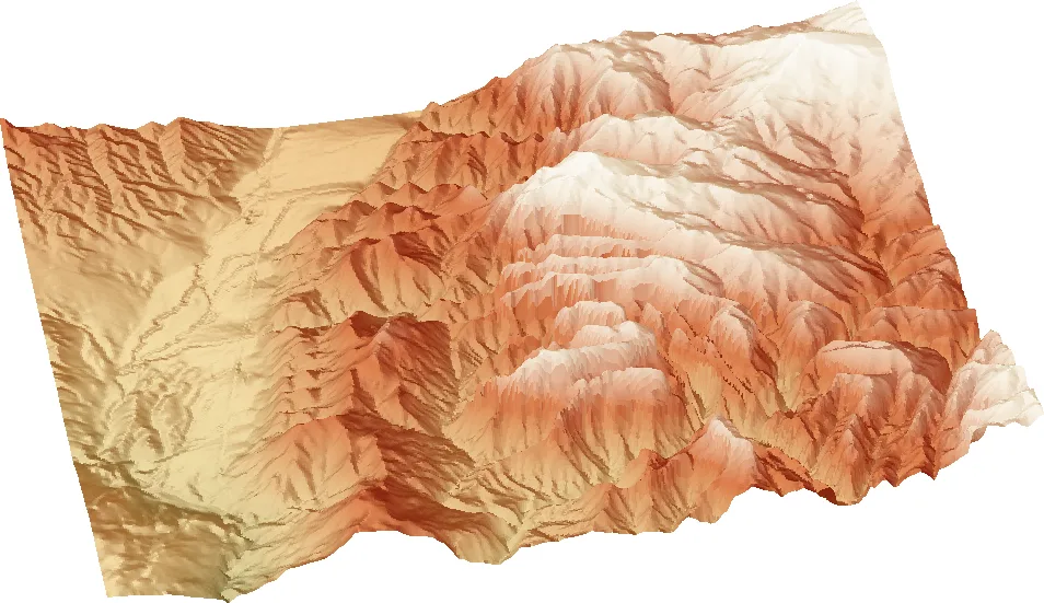 3D terrain render of the Kolob Canyons section of Zion National Park, with deep finger canyons cut into the plateau.
